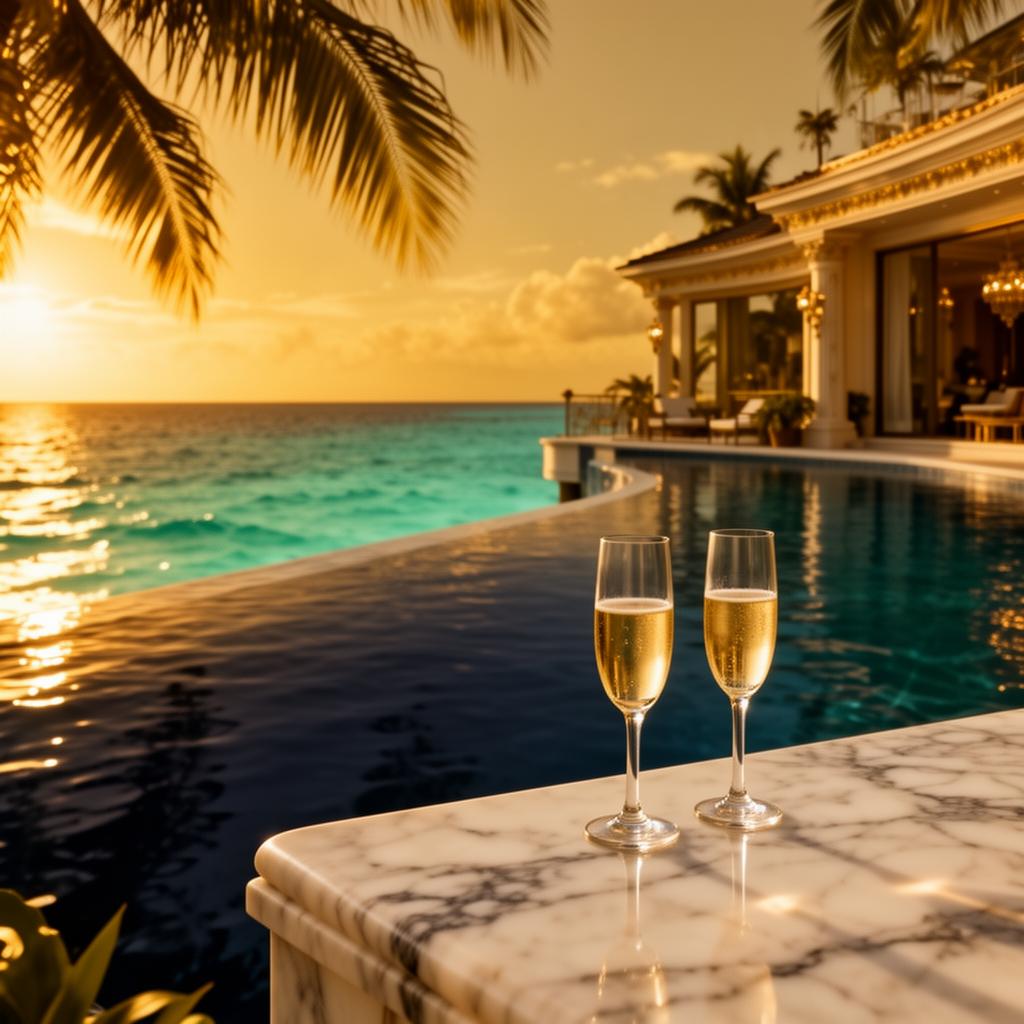 Luxury Travorium lifestyle — infinity pool at golden hour